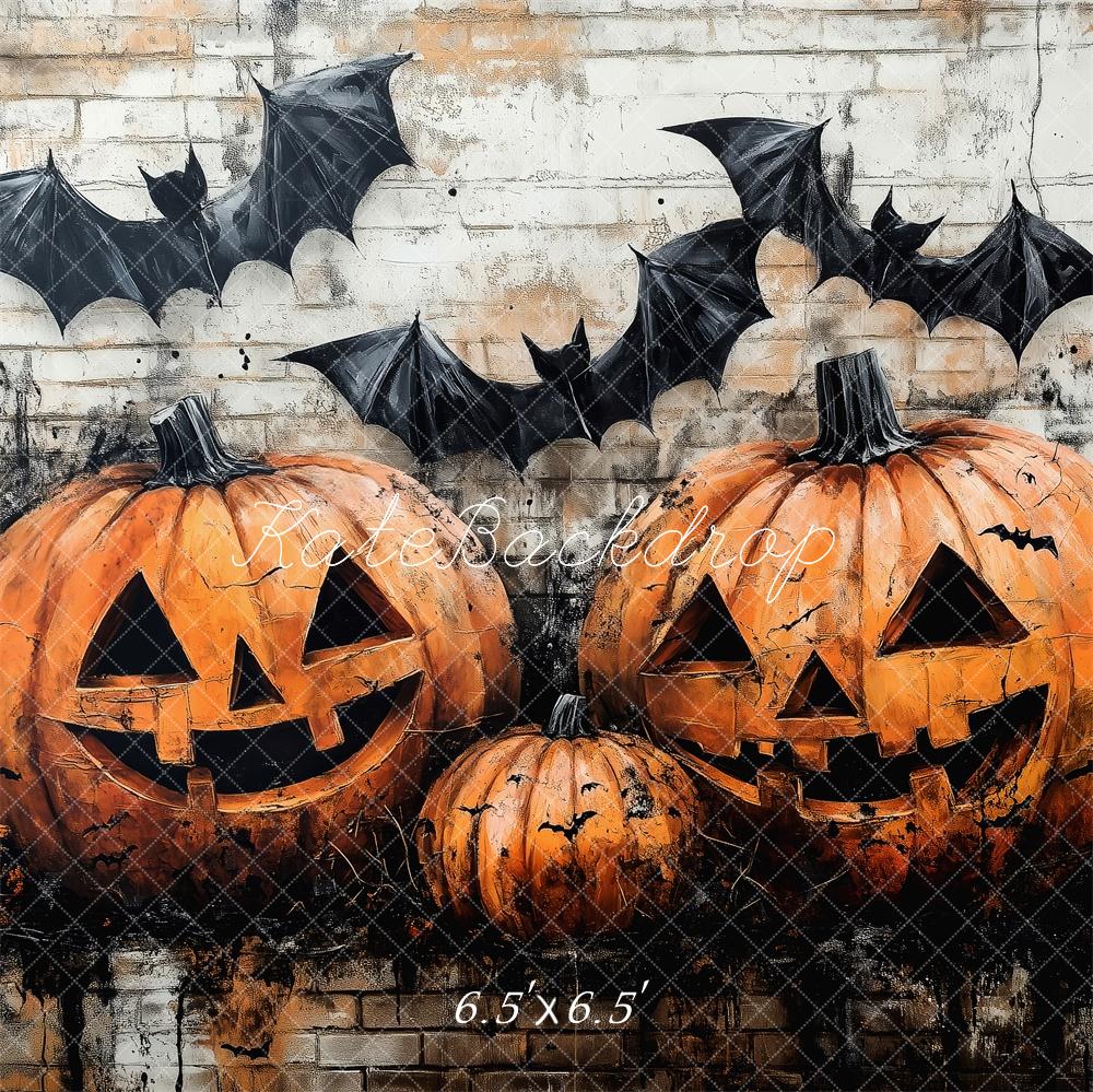 Kate Halloween Pumpkin Bat Brick Wall Backdrop Designed by Patty Roberts