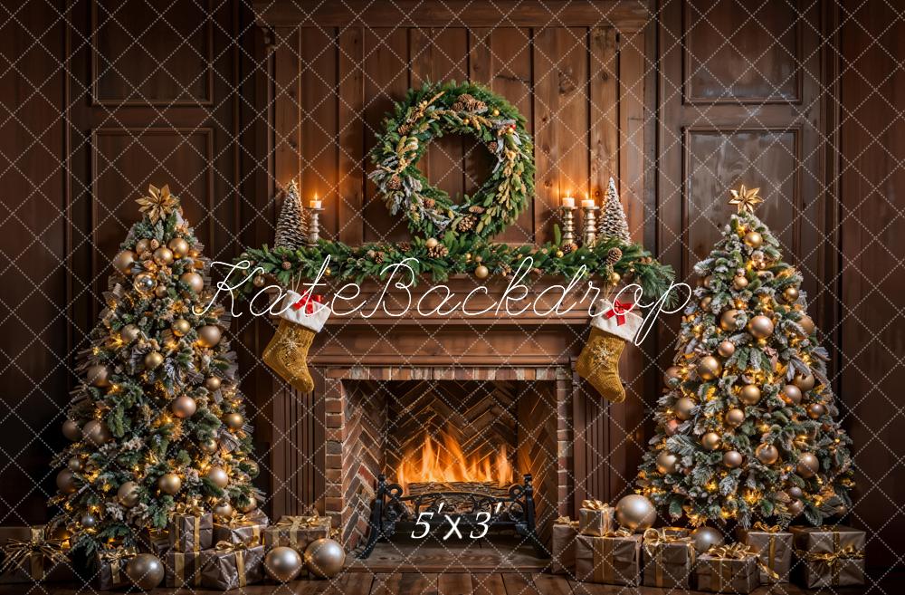 Kate Christmas Indoor Brown Fireplace Vintage Wall Backdrop Designed by Emetselch