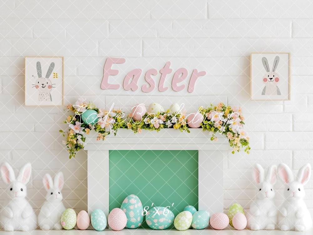 Kate Easter Bunny Egg Fireplace  Backdrop Designed by Patty Roberts