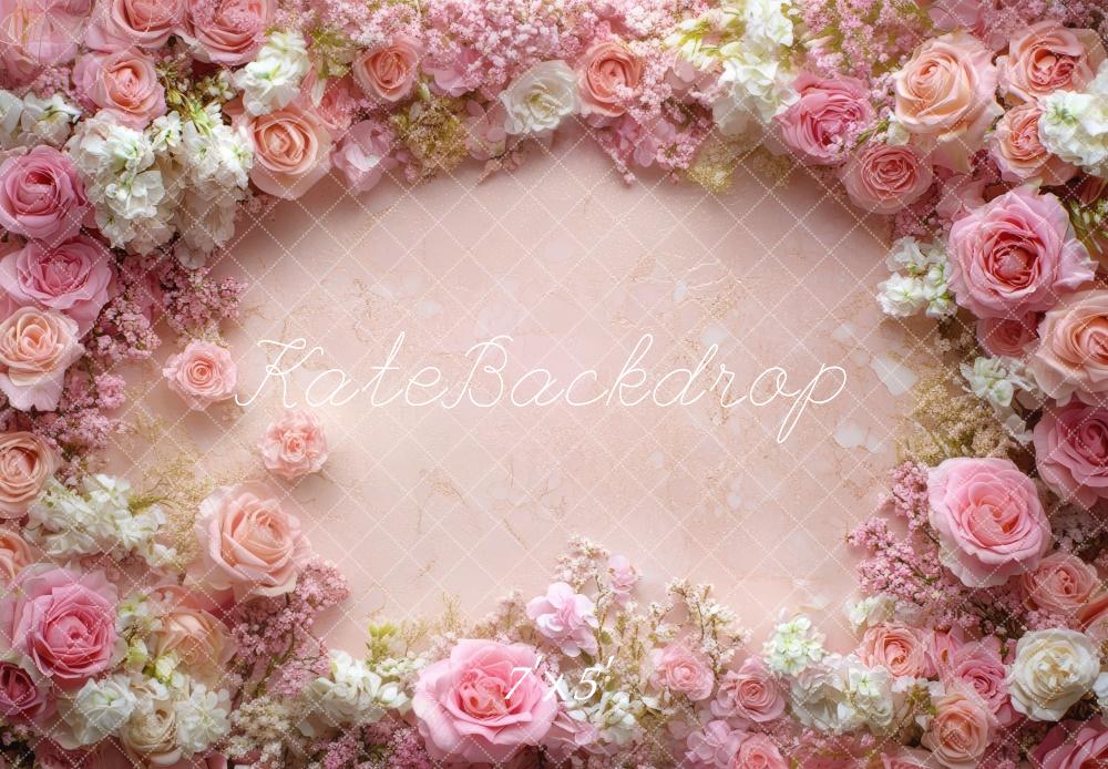 TEST Kate Spring Floral Pink Rose Floor Backdrop Designed by Mini MakeBelieve