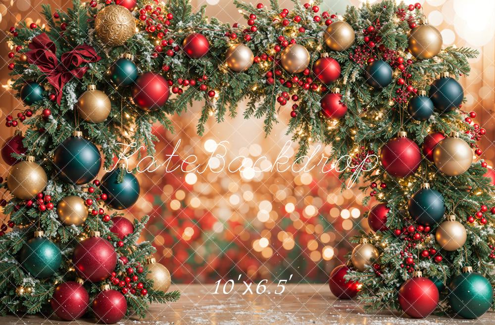 Kate Colorful Christmas Ornament Arch Bokeh Backdrop Designed by Emetselch