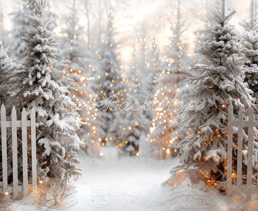 Kate Christmas White Forest Wooden Fence Backdrop Designed by Emetselch