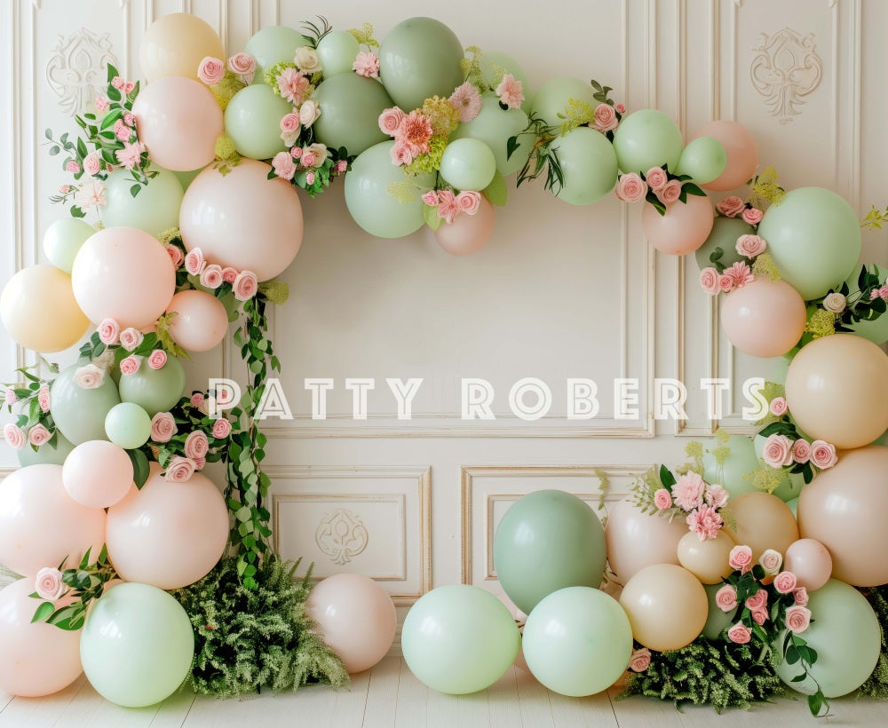 Compleanno Rosa Pink Arch Verde Murale Retro Bianco Designed by Patty Robert