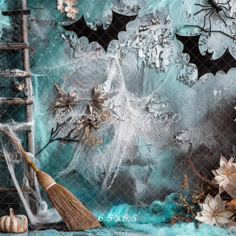 Halloween Spooky Teal Pumpkin Bat Foto Achtergrond Designed by Mini MakeBelieve