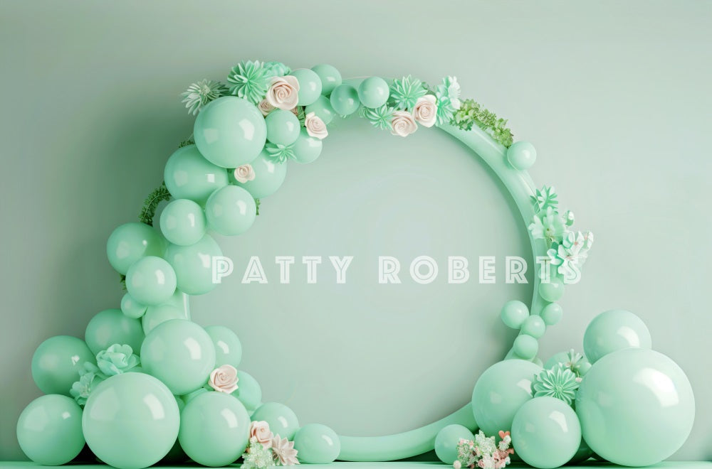 Cake Smash Mint Green Balloon Arch Foto Achtergrond Designed by Patty Robert