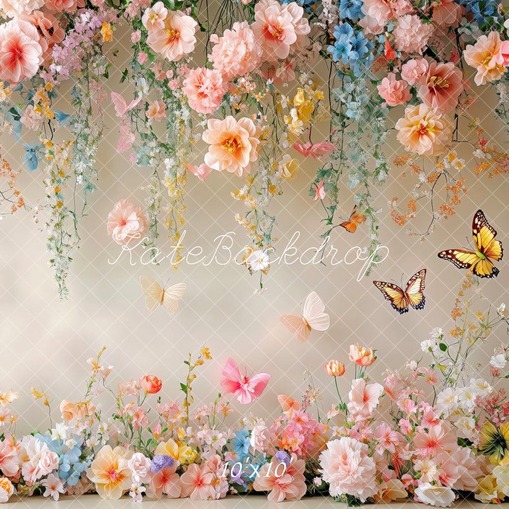 Kate Spring Floral Butterfly White Wall Backdrop Designed by Patty Roberts