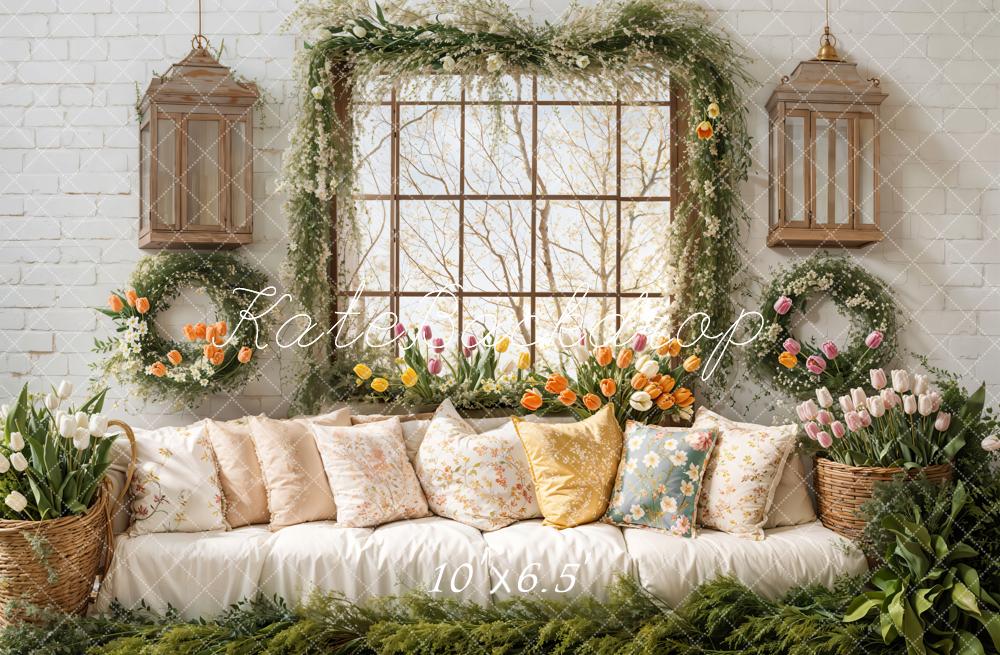 Kate Spring Sofa Pillows Tulip Window Backdrop Designed by Emetselch