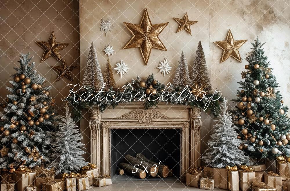 Kate Christmas Tree Fireplace Stars Backdrop Designed by Patty Roberts