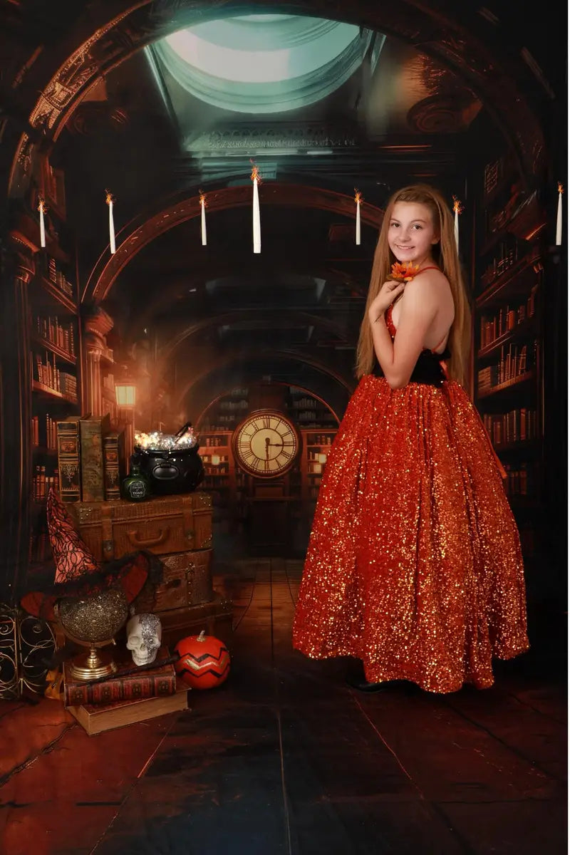 Kate Sweep Old Library Hall Retro Arch Bookshelf  Backdrop Designed by Patty Robert