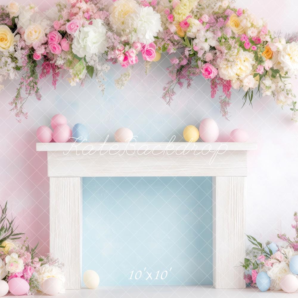 Kate Easter Fireplace Floral Pastel Backdrop Designed by Patty Roberts