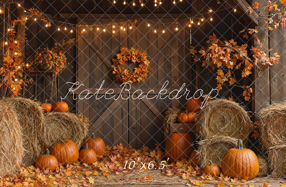 Kate Fall Barn Door Hay Bale Backdrop Designed by Emetselch