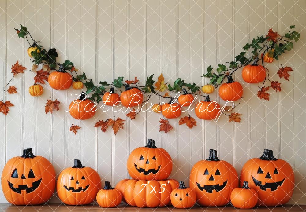 Halloween Pompoen Witte Wand Foto Achtergrond Designed by Patty Roberts