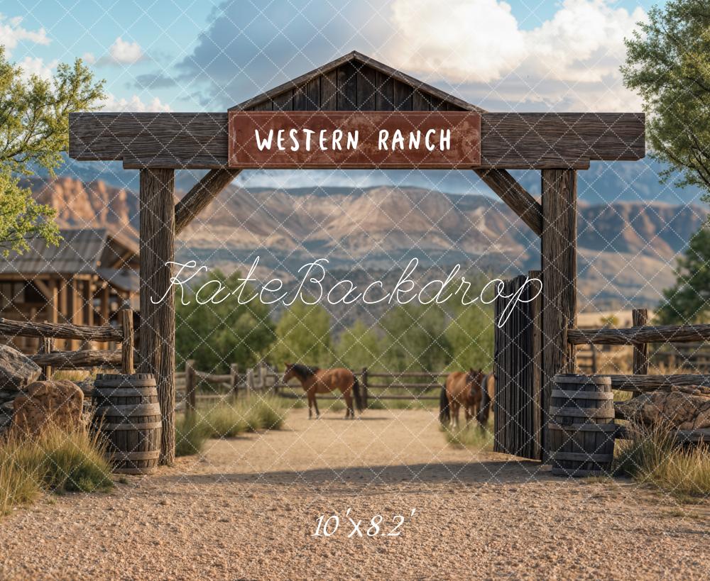 Kate Western Ranch Horses Mountain Backdrop Designed by Emetselch