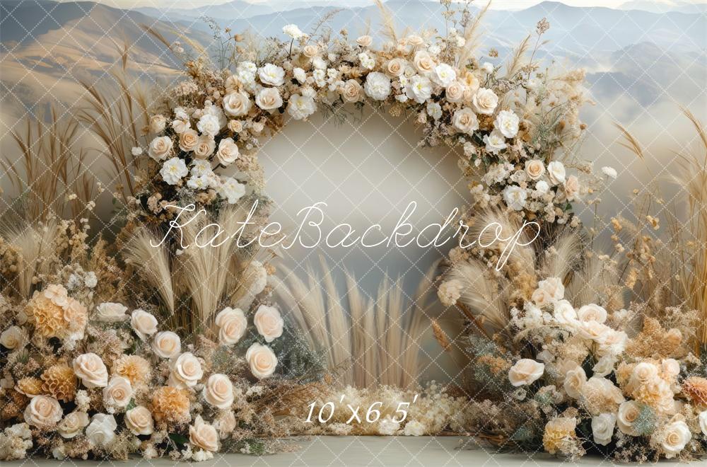 Kate Boho Floral Arch Beige Outdoor Backdrop Designed by Mini MakeBelieve