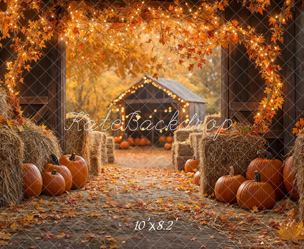 Kate Fall Maple Leaf Barn Pumpkin Straw Pile Backdrop Designed by Emetselch