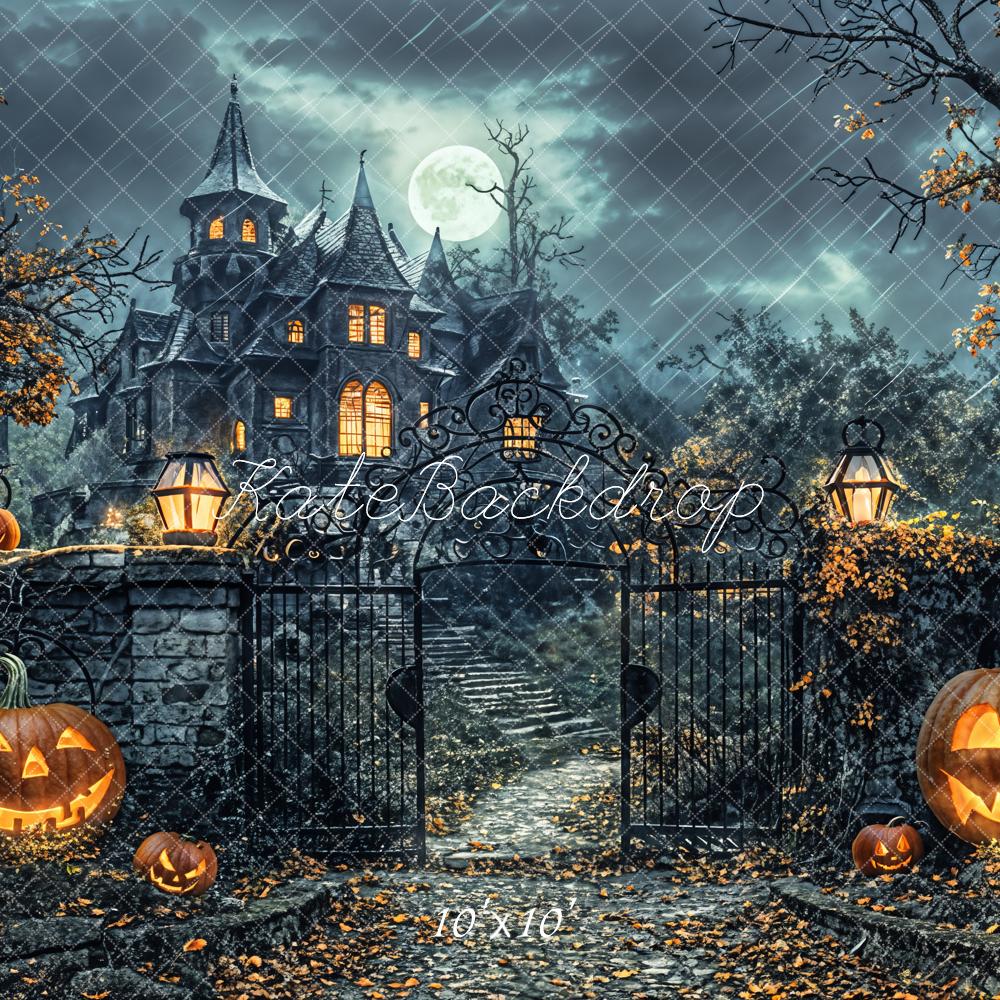 Kate Halloween Forest Pumpkin Black Retro Castle Backdrop Designed by Chain Photography