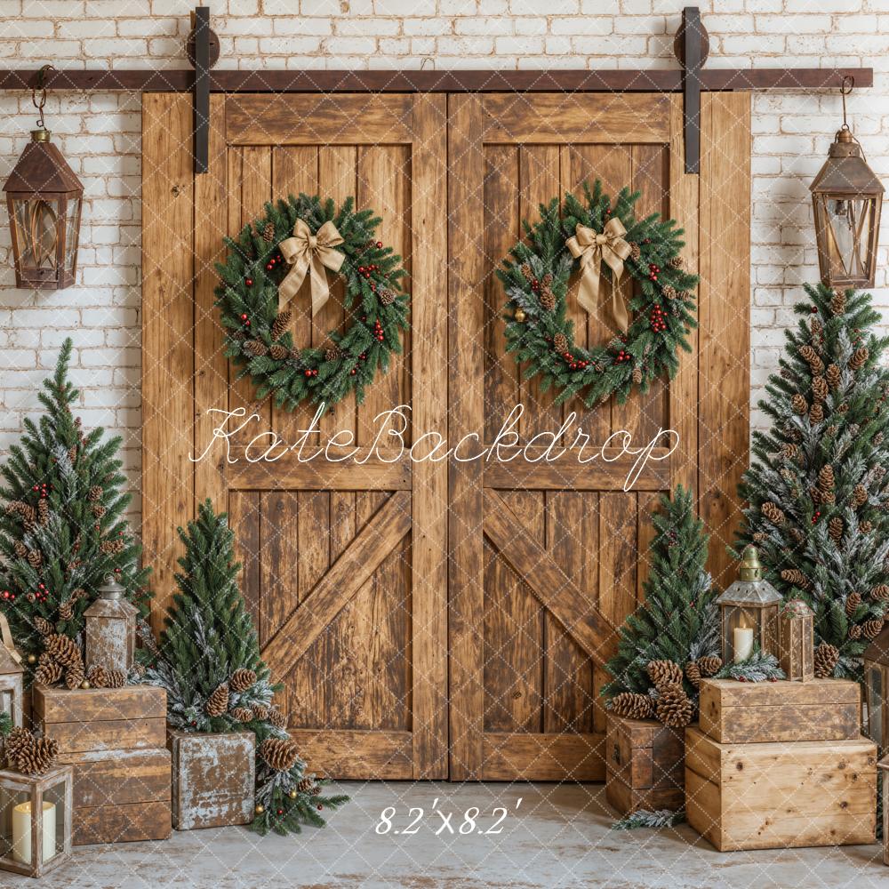 Kate Christmas Rustic Barn Wooden Door Backdrop Designed by Emetselch