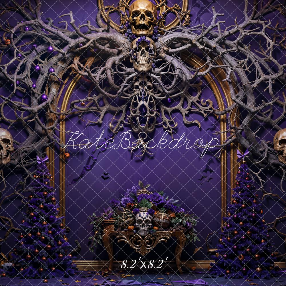 Kate Halloween Skeleton Vine Purple Wall Backdrop Designed by Emetselch