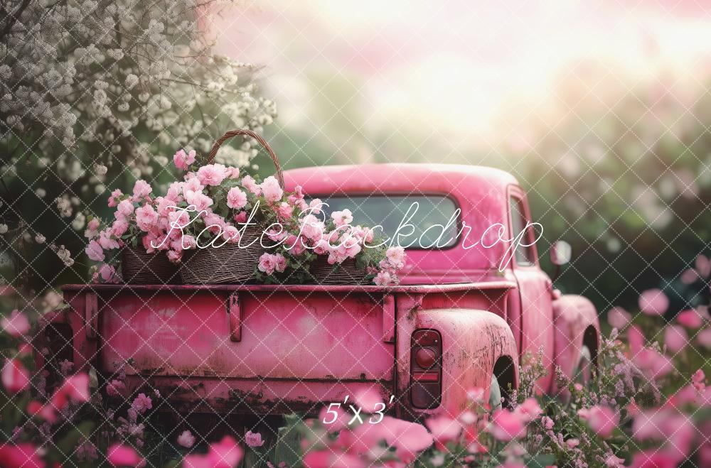 Kate Valentine Pink Truck Flower Garden Backdrop Designed by Patty Roberts