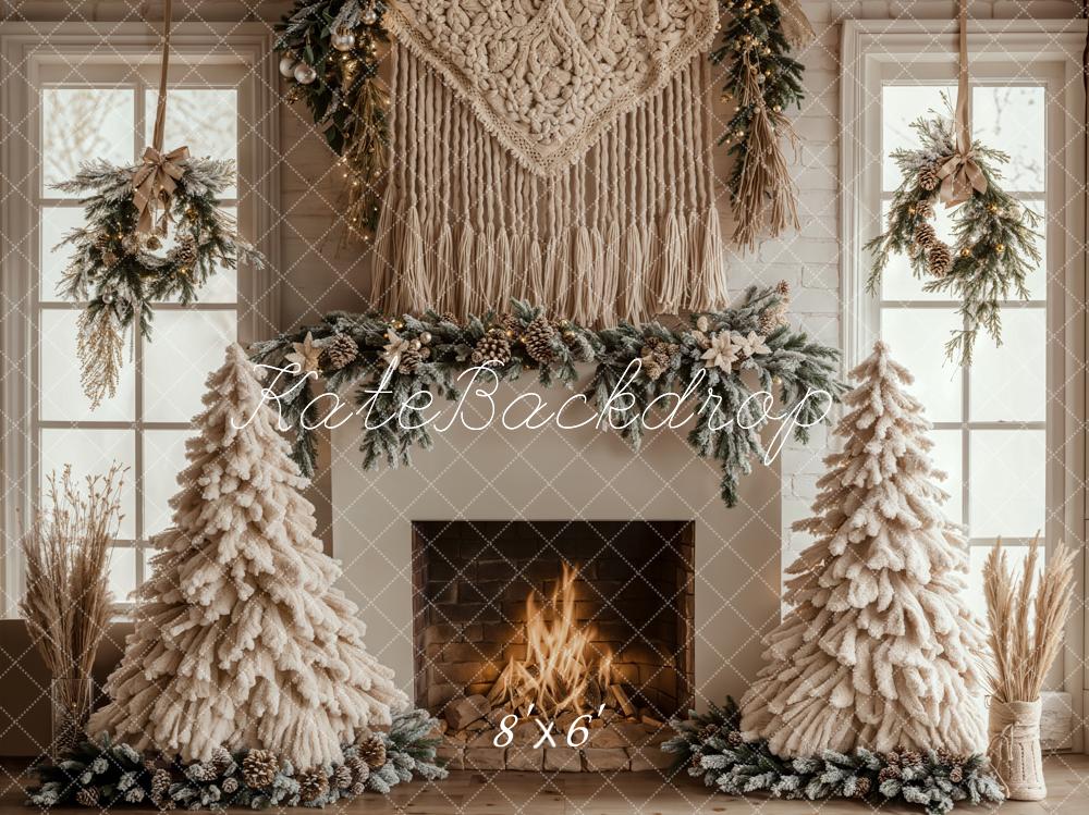 Kerstboom Boho Openhaard Witte Foto Achtergrond Designed by Emetselch