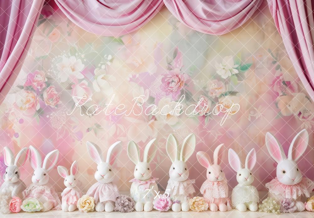 Kate Pink Art Floral Wall Pastel Bunny Backdrop Designed by Patty Robert