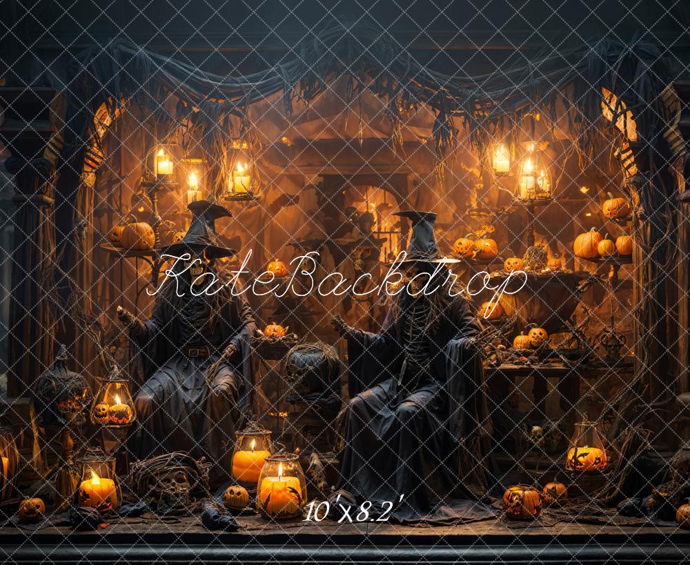 Kate Halloween Street Pumpkin Store Ghost Witch Backdrop Designed by Emetselch