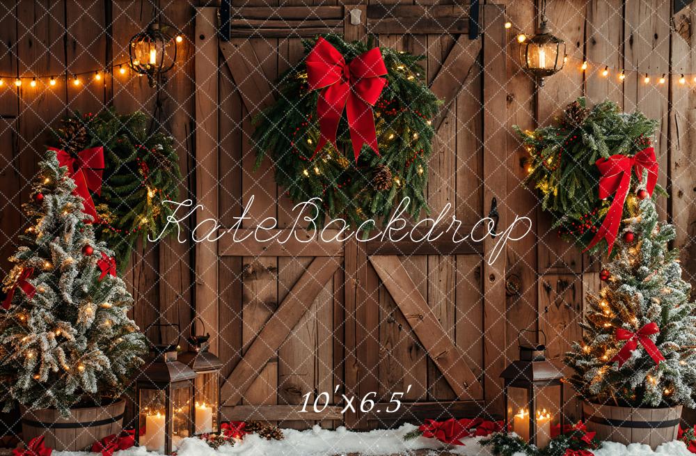 Kate Christmas Brown Wooden Barn Door Backdrop Designed by Emetselch