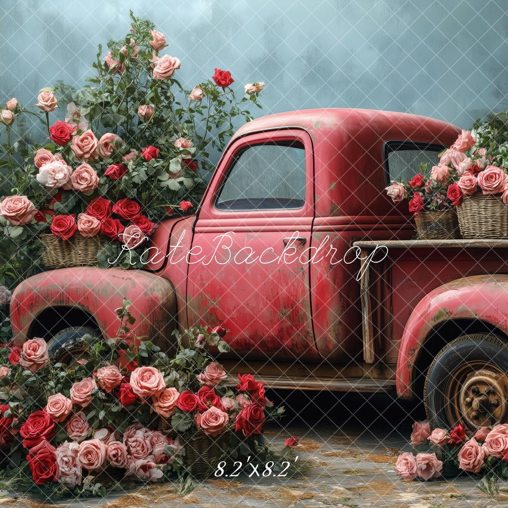 Kate Valentine Vintage Truck Roses Backdrop Designed by Patty Roberts