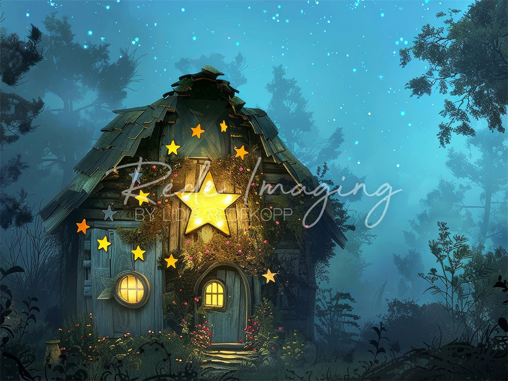 Kate Dreamy Forest Enchanted Star Wooden Hut Backdrop Designed by Lidia Redekopp