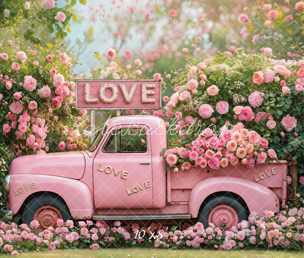 Kate Valentine Pink Truck Love Roses Backdrop Designed by Emetselch