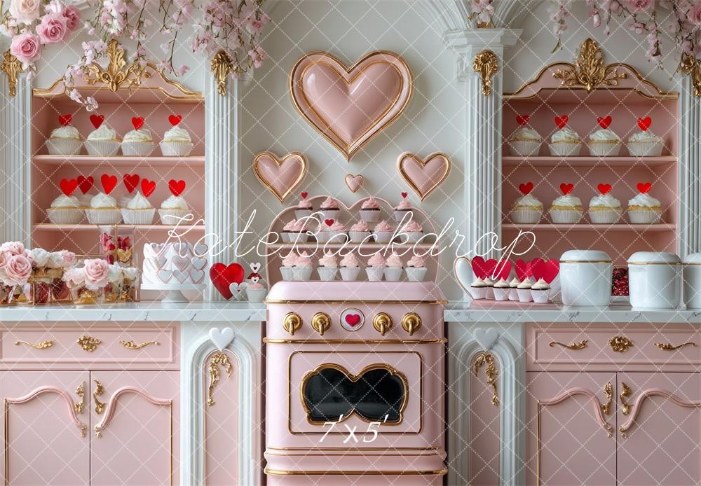 TEST Kate Valentine's Heart Pink Kitchen Cupcake Backdrop Designed by Mini MakeBelieve