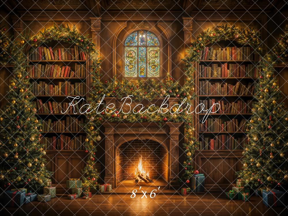 Kate Christmas Indoor Arched Bookshelf Retro Brick Fireplace Backdrop Designed by Emetselch