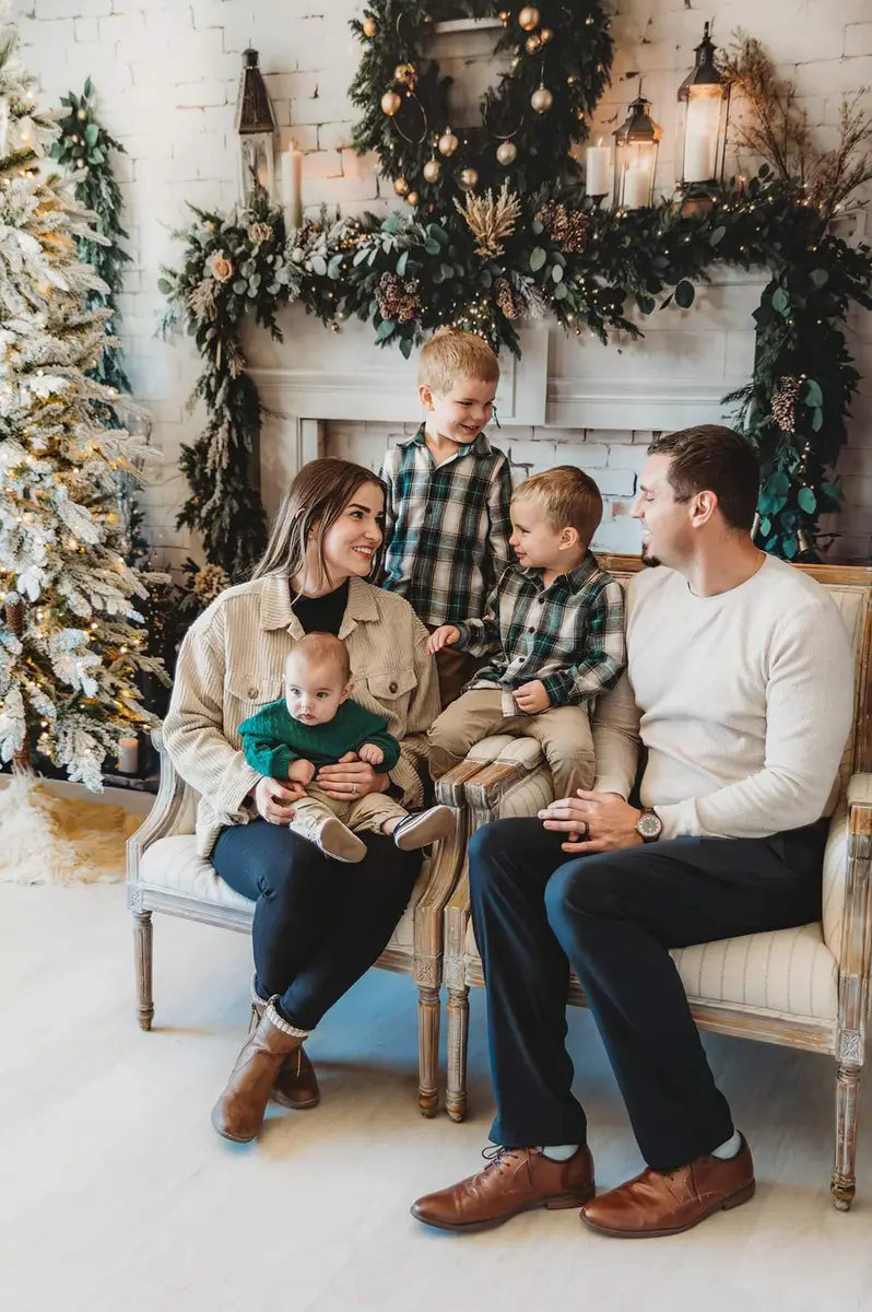 Kate Winter Christmas Indoor White Brick Fireplace Backdrop Designed by Emetselch