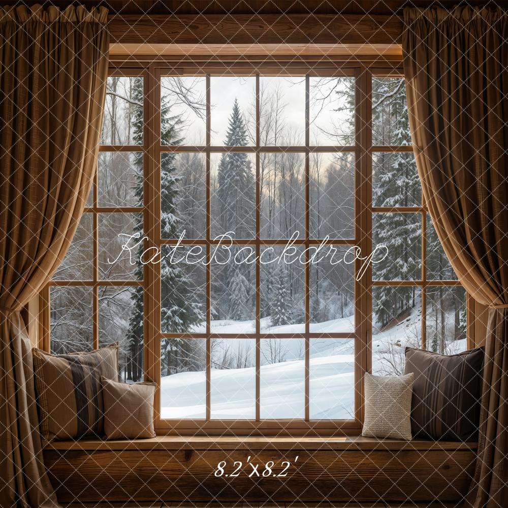 Kate Winter Window Snow Scene Backdrop Designed by Emetselch