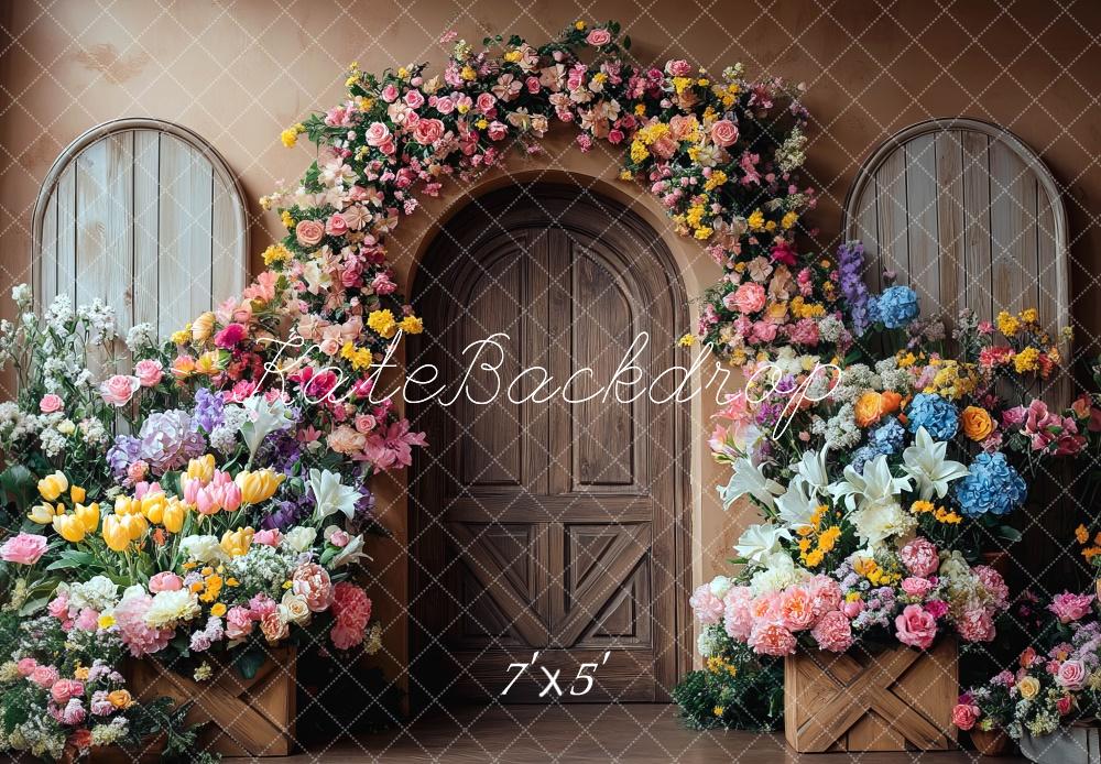 Kate Spring Flower Arch Wooden Door Backdrop Designed by Mini MakeBelieve