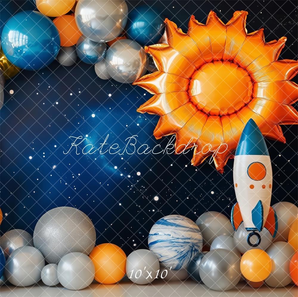 Kate Cake Smash Space Rocket Planet Balloon Backdrop Designed by Patty Roberts