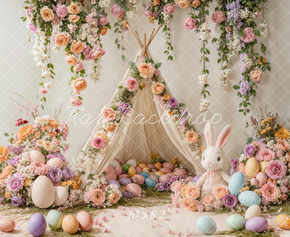 Lightning Deal #5 Kate Easter Bunny Floral Tent Colorful Backdrop Designed by Emetselch