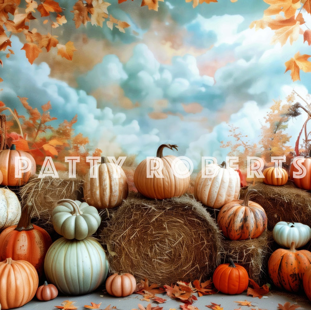 Fall Indoor Barn Pumpkin Kleurrijke Kunst Wand Foto Achtergrond Designed by Patty Robert