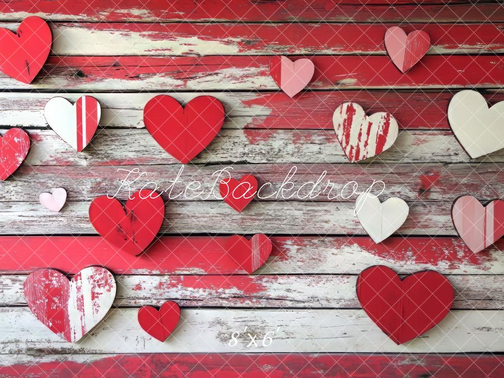 Kate Valentine Red Hearts Wood Floor Backdrop Designed by Mini MakeBelieve