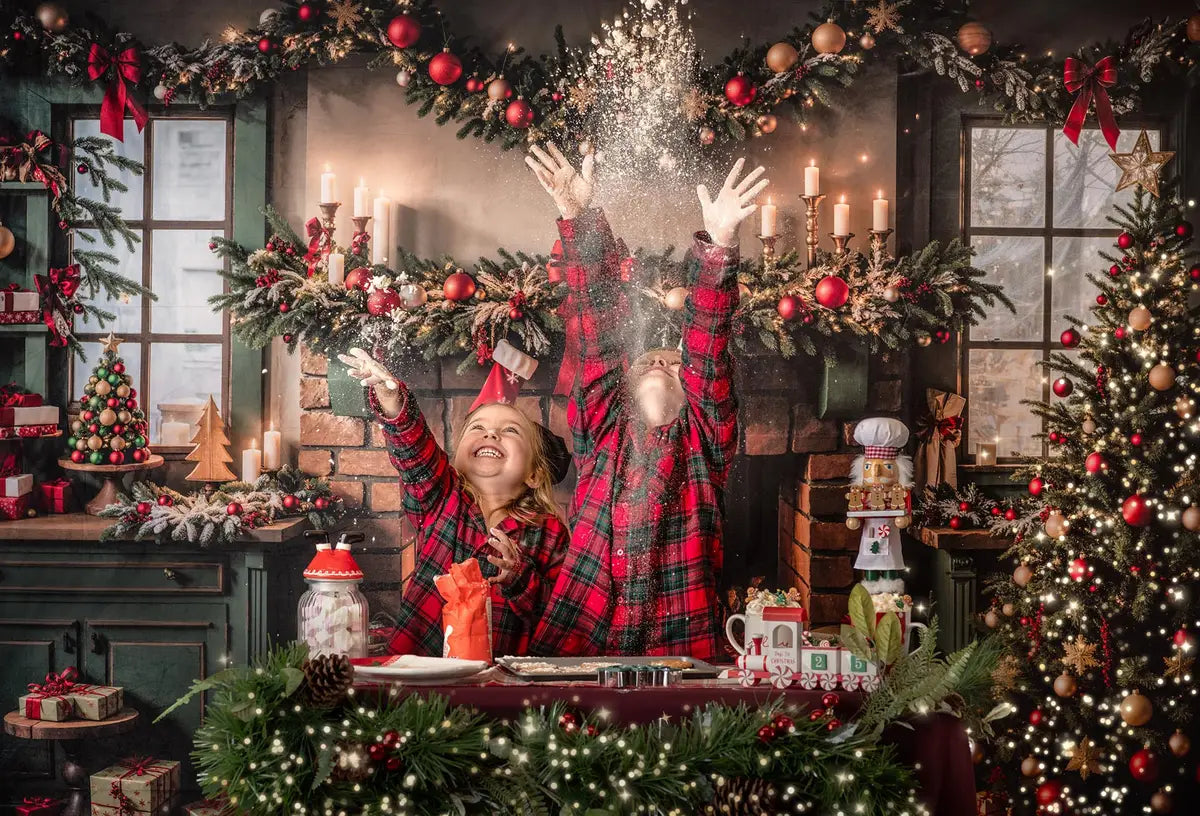 Kate Christmas Green Kitchen Fireplace Cabinets Backdrop Designed by Emetselch