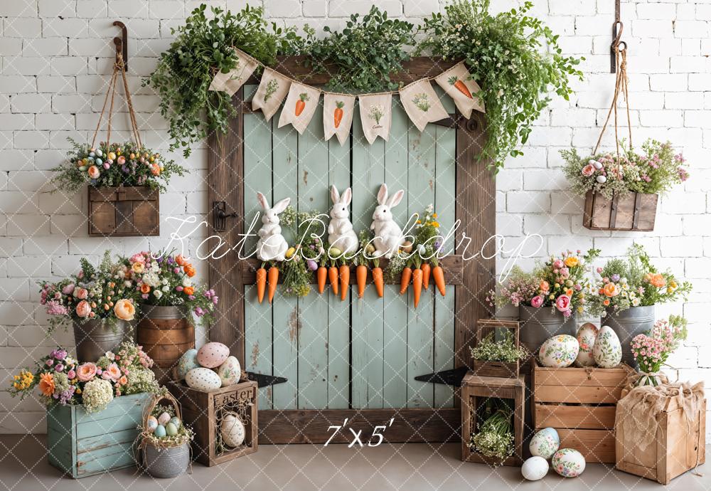 Kate Easter Bunny Carrots Door Wood Backdrop Designed by Emetselch