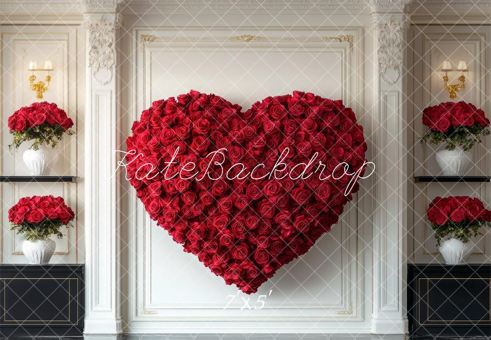 Kate Valentine Red Rose Heart Retro Backdrop Designed by Mini MakeBelieve