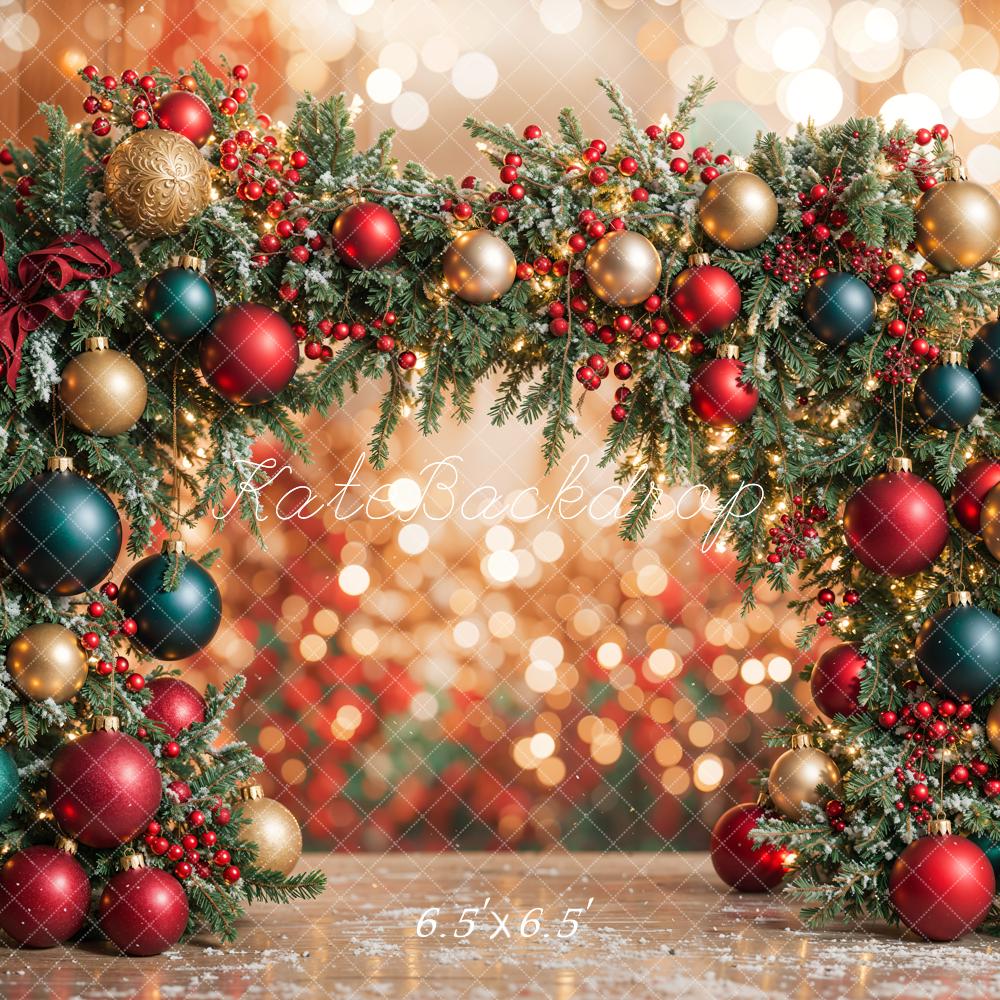 Kate Colorful Christmas Ornament Arch Bokeh Backdrop Designed by Emetselch