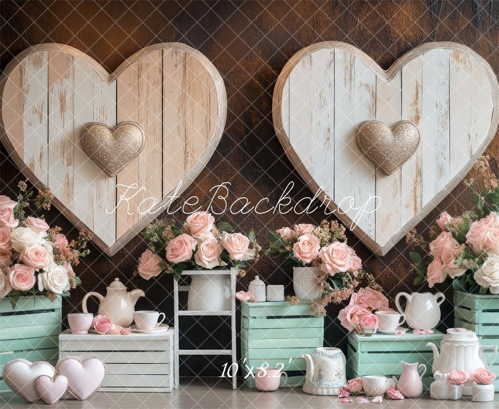 Kate Valentine Wood Heart Roses Backdrop Designed by Mini MakeBelieve