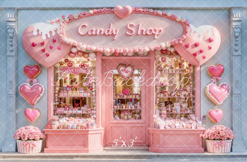 Kate Valentine Candy Shop Hearts Pink Backdrop Designed by Emetselch