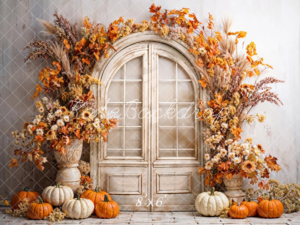 Kate Fall Boho Pumpkin Beige Arched Door Backdrop Designed by Emetselch