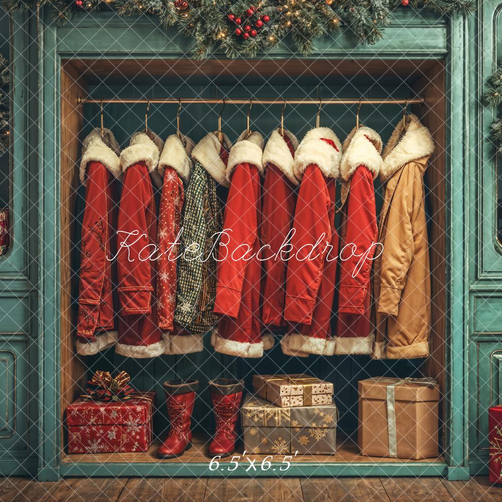 Kate Christmas Santa Coats Blue Closet Backdrop Designed by Emetselch