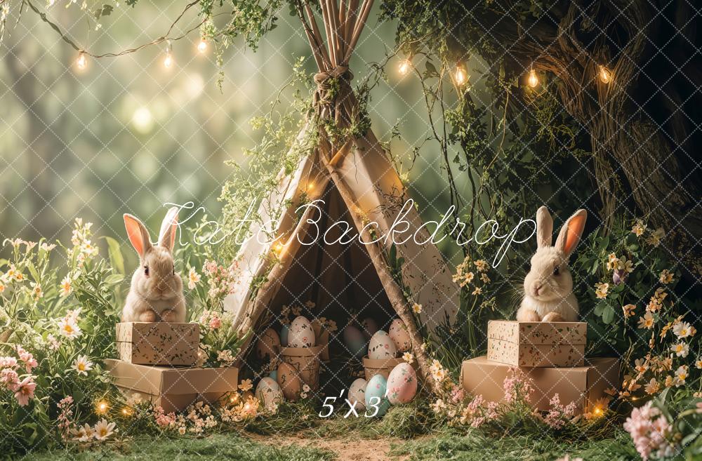 Easter Bunny Tent Forest Lights Foto Achtergrond Designed by Emetselch