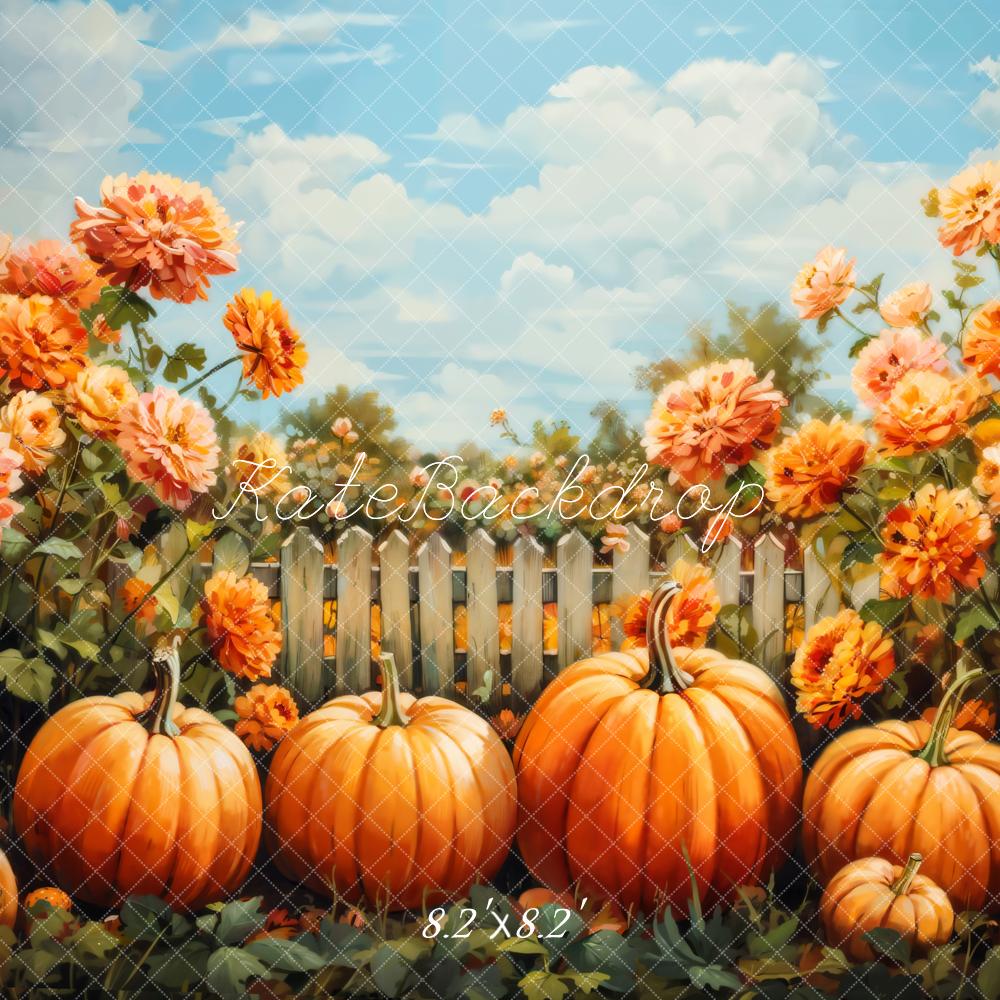 Kate Fall Fine Art Watercolor Flower Pumpkin Backdrop Designed by GQ