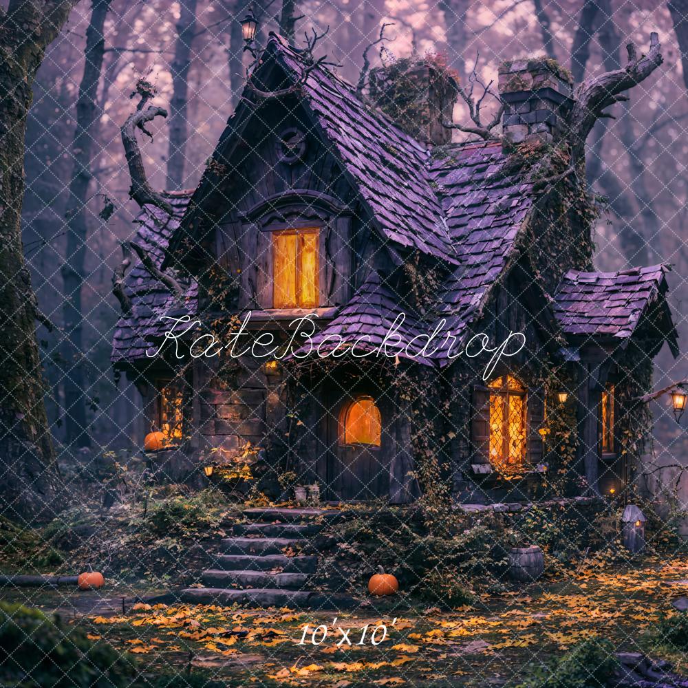 Kate Halloween Night Old Cabin Forest Backdrop Designed by Emetselch